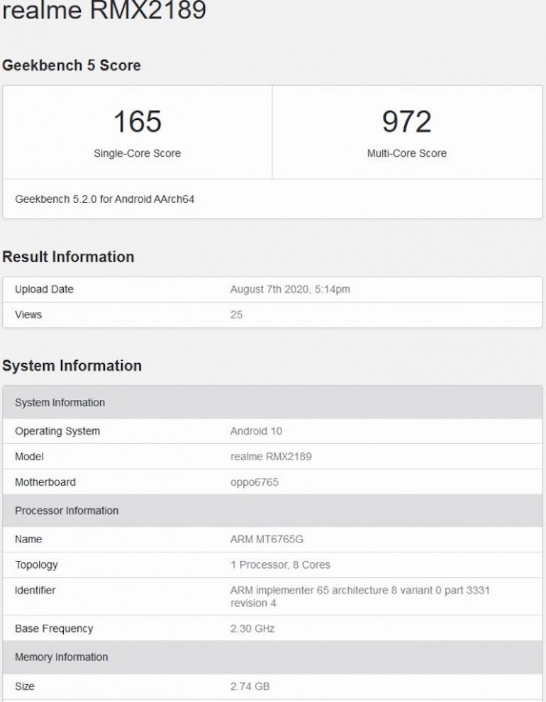 Realme C12 засветился в Geekbench