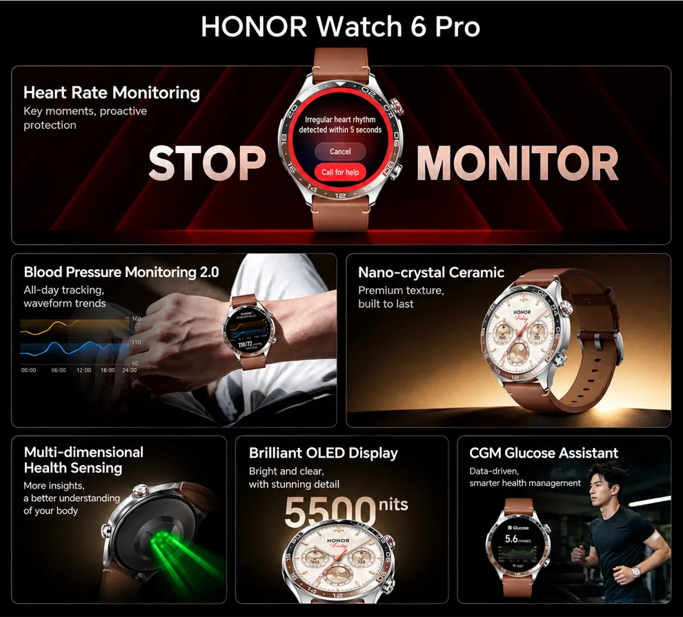 Honor открыла предзаказ на часы Watch 6 Pro с экраном 5500 нит