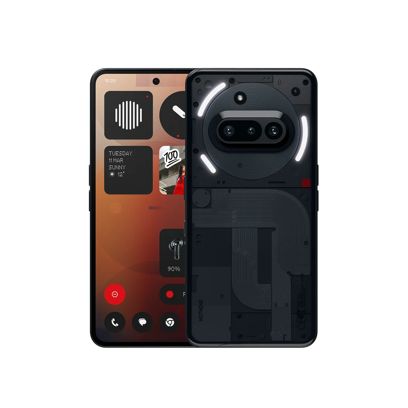 Nothing Phone (3a) чёрный — вид спереди и сзади