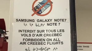 Табличка о запрете Samsung Galaxy Note 7 на борту самолёта