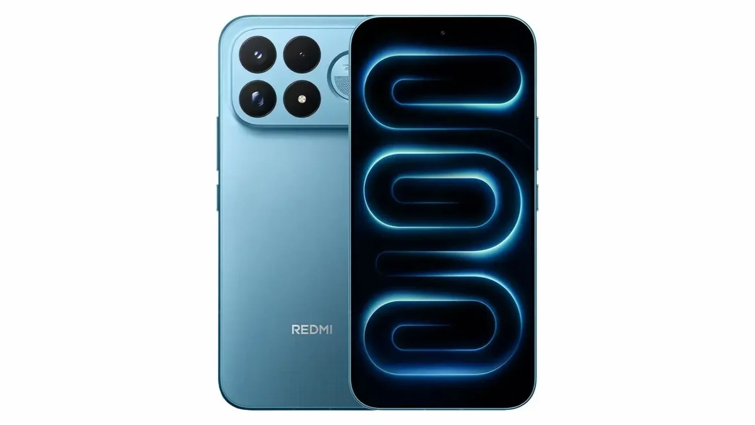 Redmi K100 Pro Max в голубом цвете, вид спереди и сзади
