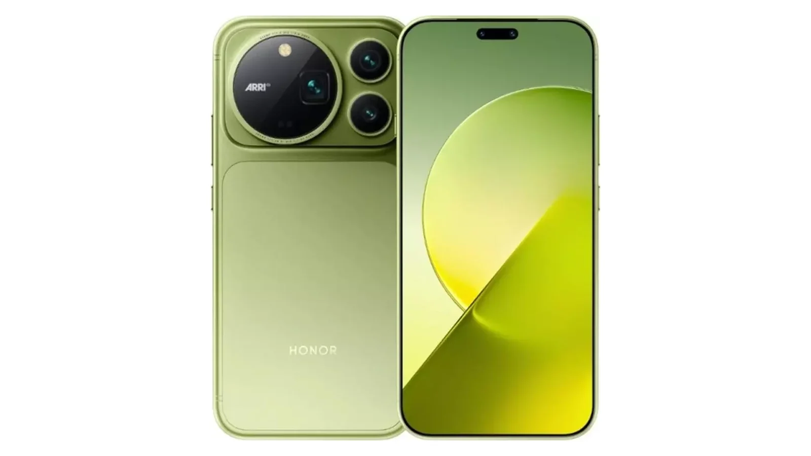 HONOR Magic9 Pro Max в цвете Moss Green, вид спереди и сзади