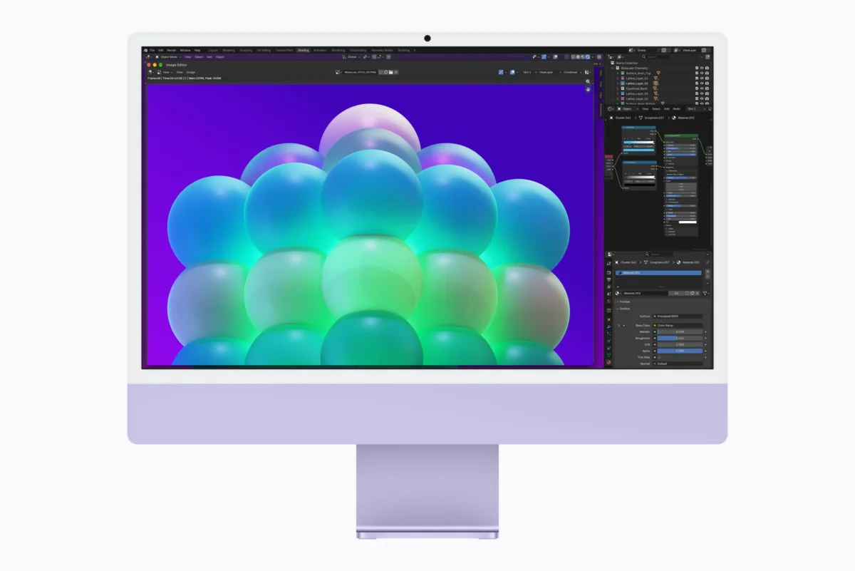 Фиолетовый iMac M6 с проектом в Blender