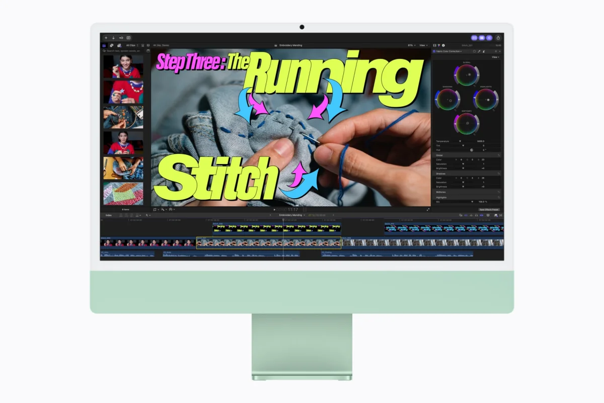 Зелёный iMac M6 с монтажным проектом Final Cut Pro