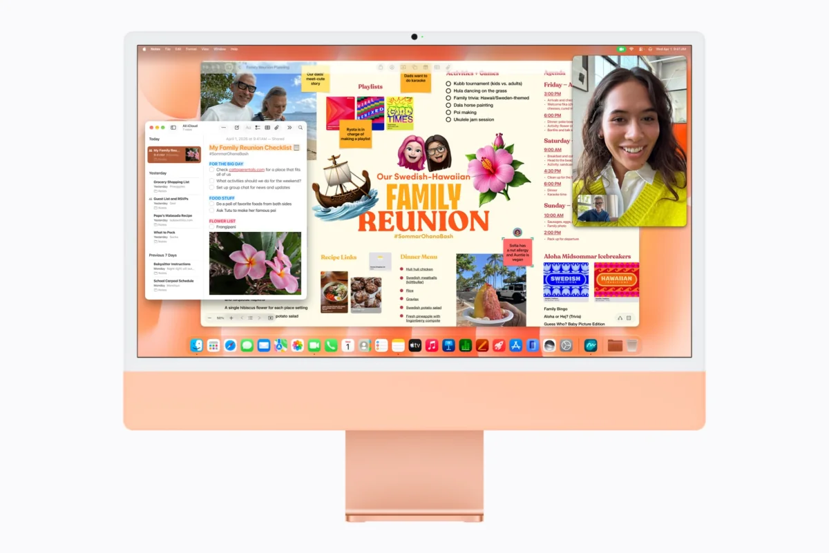 Оранжевый iMac M6 с Freeform, Notes и FaceTime