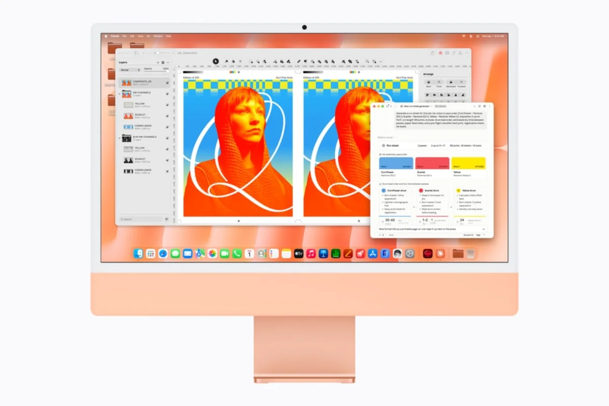 Приложения Claude и Pixelmator Pro на экране iMac M6