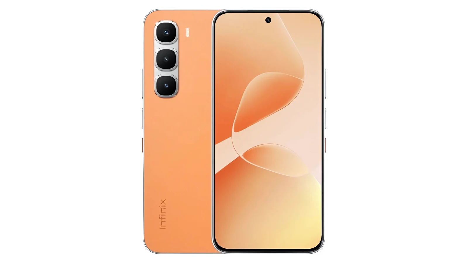 Infinix Hot 60 Pro в оранжевом цвете, вид спереди и сзади