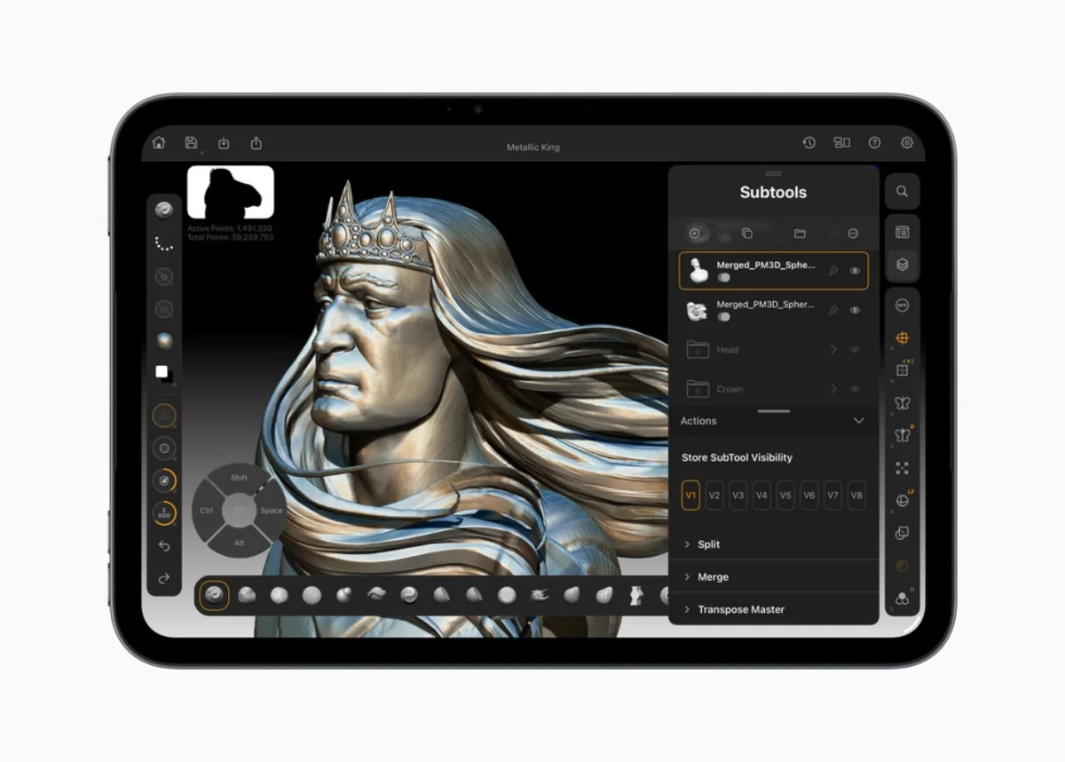 Работа с трёхмерной графикой в ZBrush на iPad mini с A20 Pro