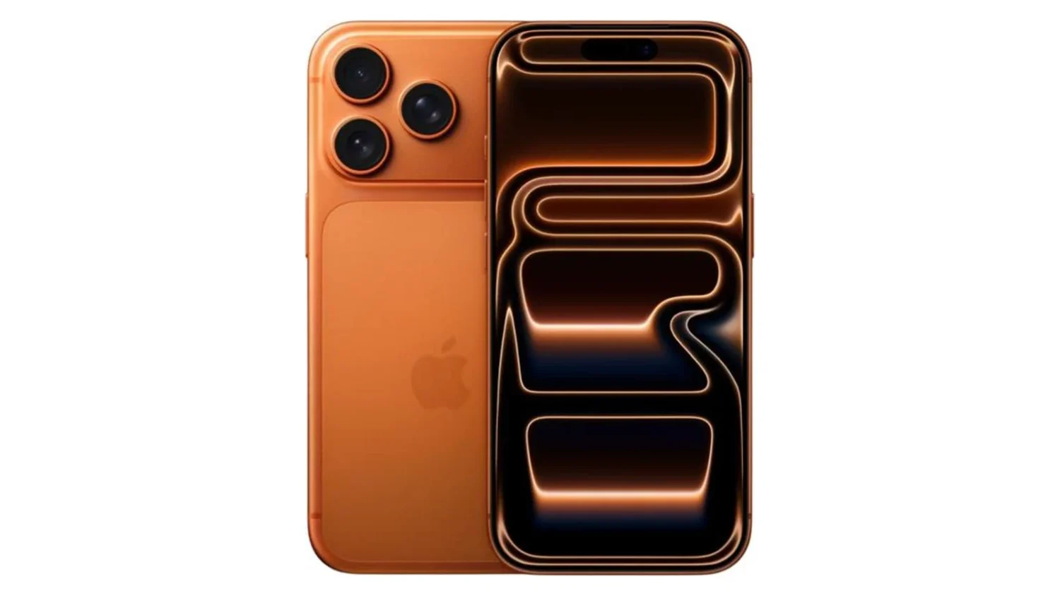iPhone 17 Pro в цвете Cosmic Orange, вид спереди и сзади