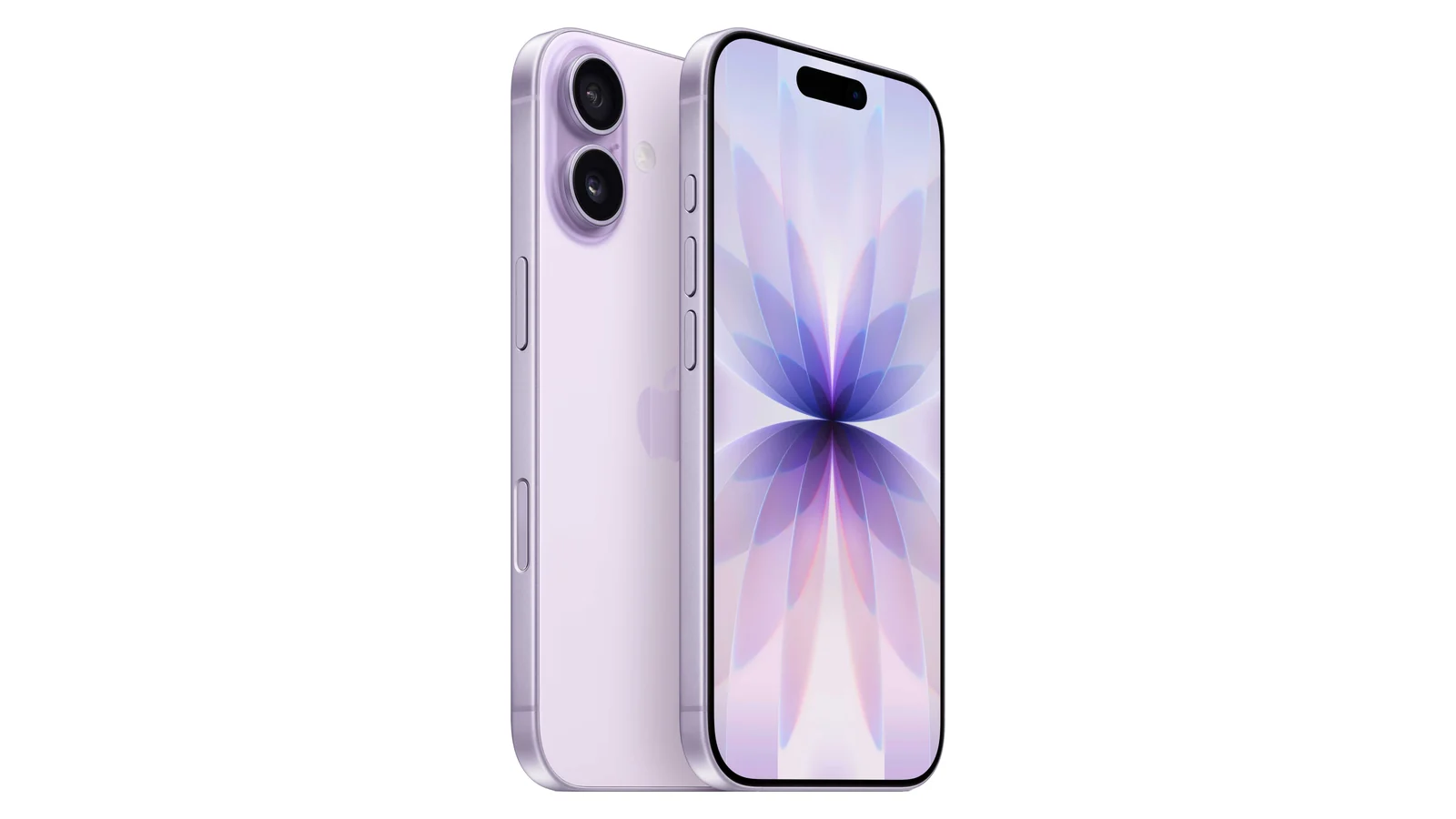 iPhone 17 в цвете Lavender, вид спереди и сзади