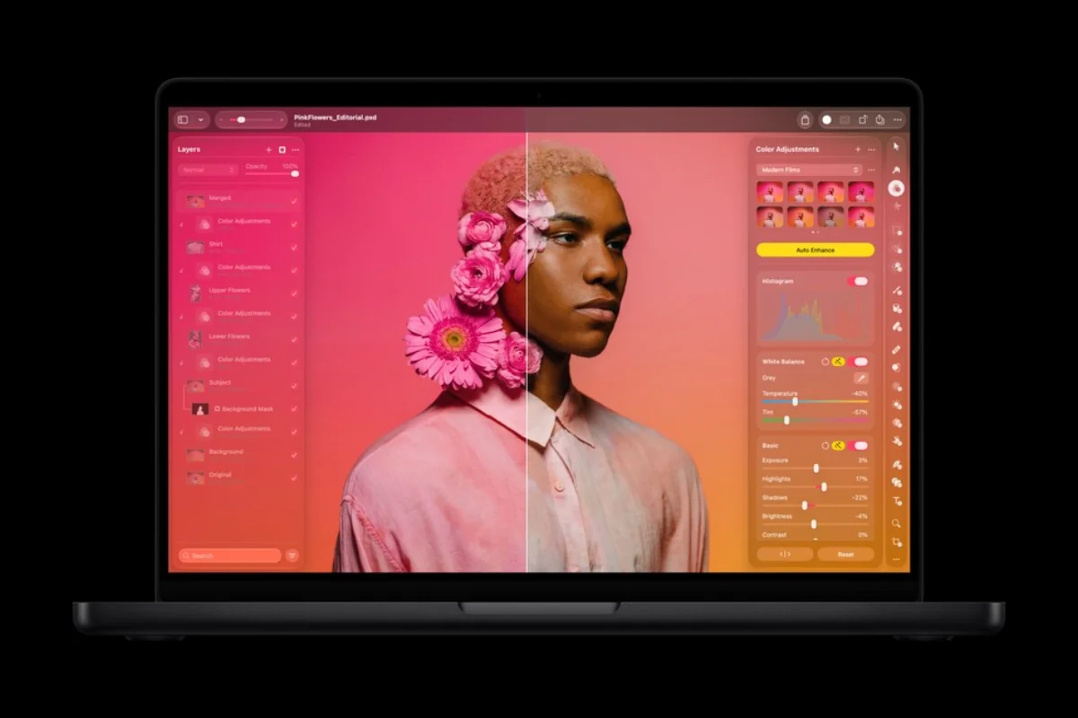 Обработка изображения в Pixelmator Pro на новом MacBook Pro M6