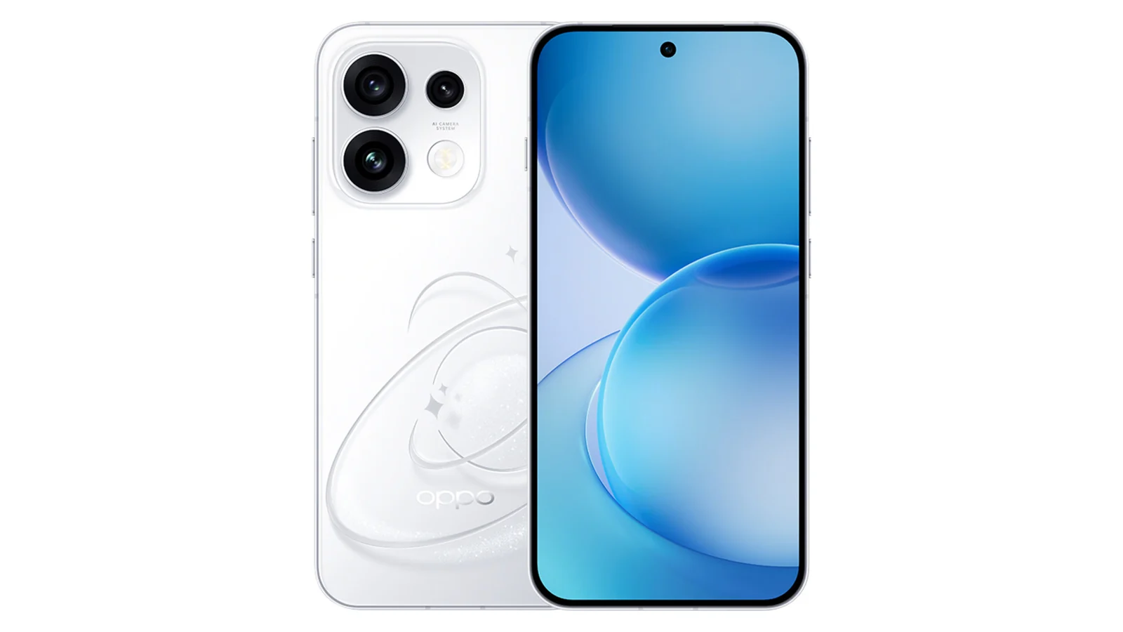 OPPO Reno16 Pro в белом цвете, вид спереди и сзади
