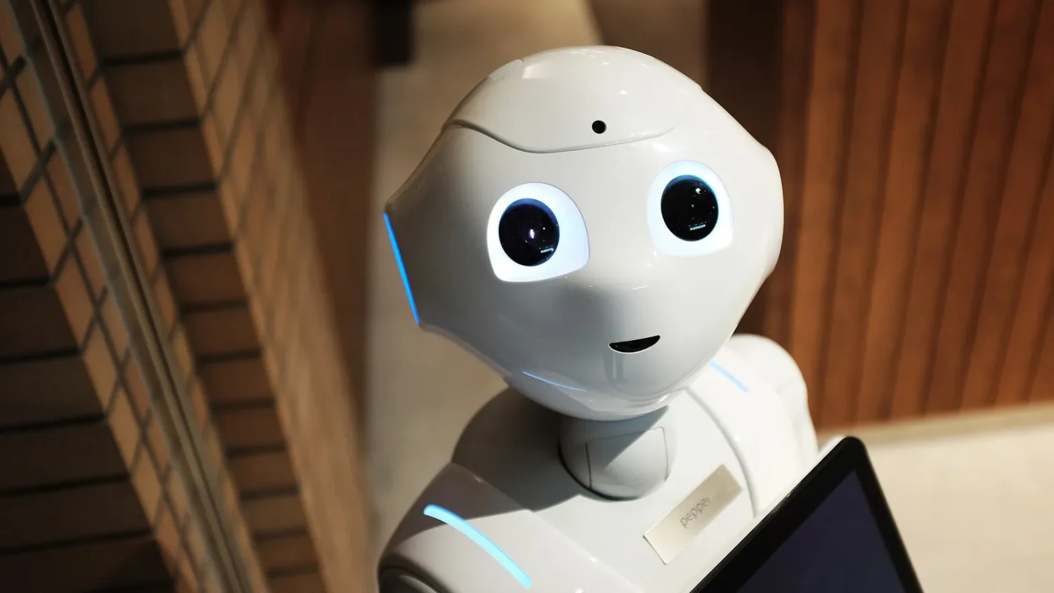 Человекоподобный робот Pepper с планшетом на груди