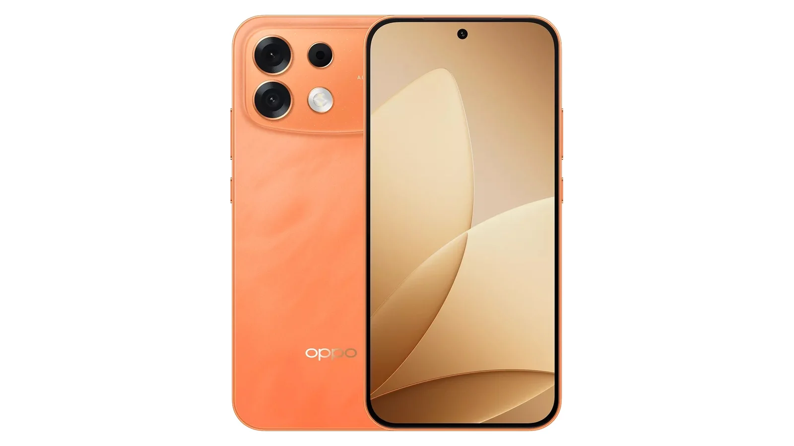 OPPO F35 Pro в цвете Sunrise Orange, вид спереди и сзади