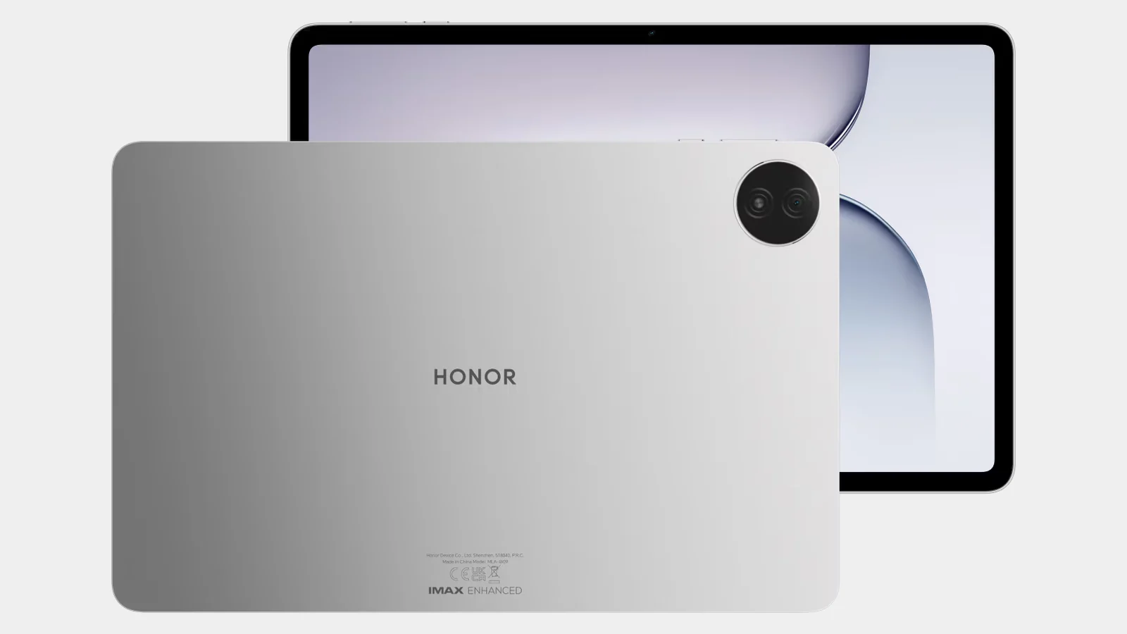 HONOR Pad 20 в серебристом цвете, вид спереди и сзади