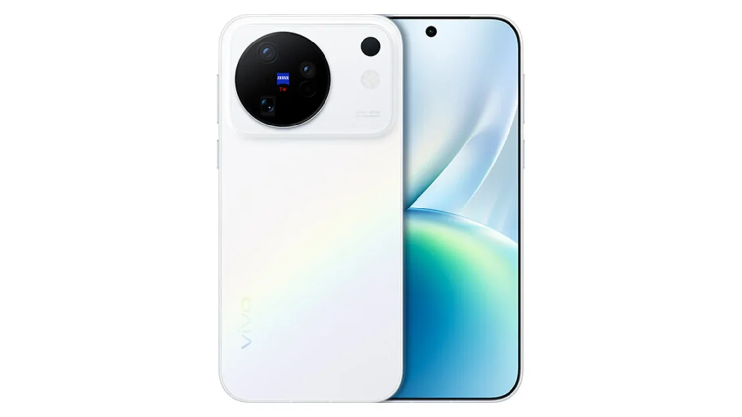 vivo X500 в белом цвете, вид спереди и сзади