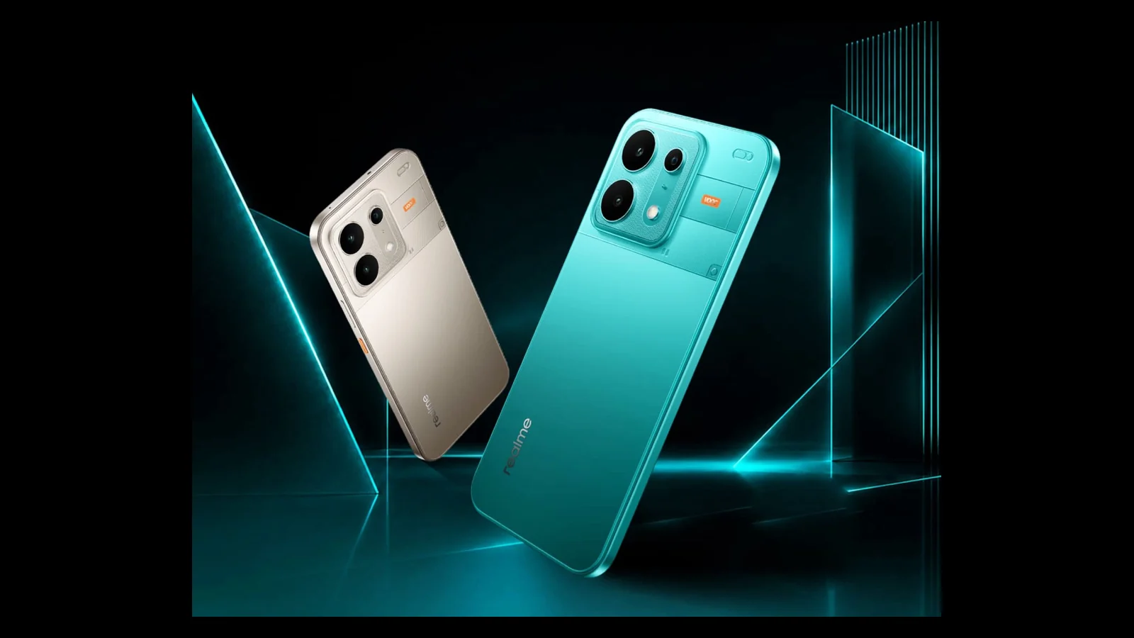 realme P4s в бирюзовом и серебристом цветах