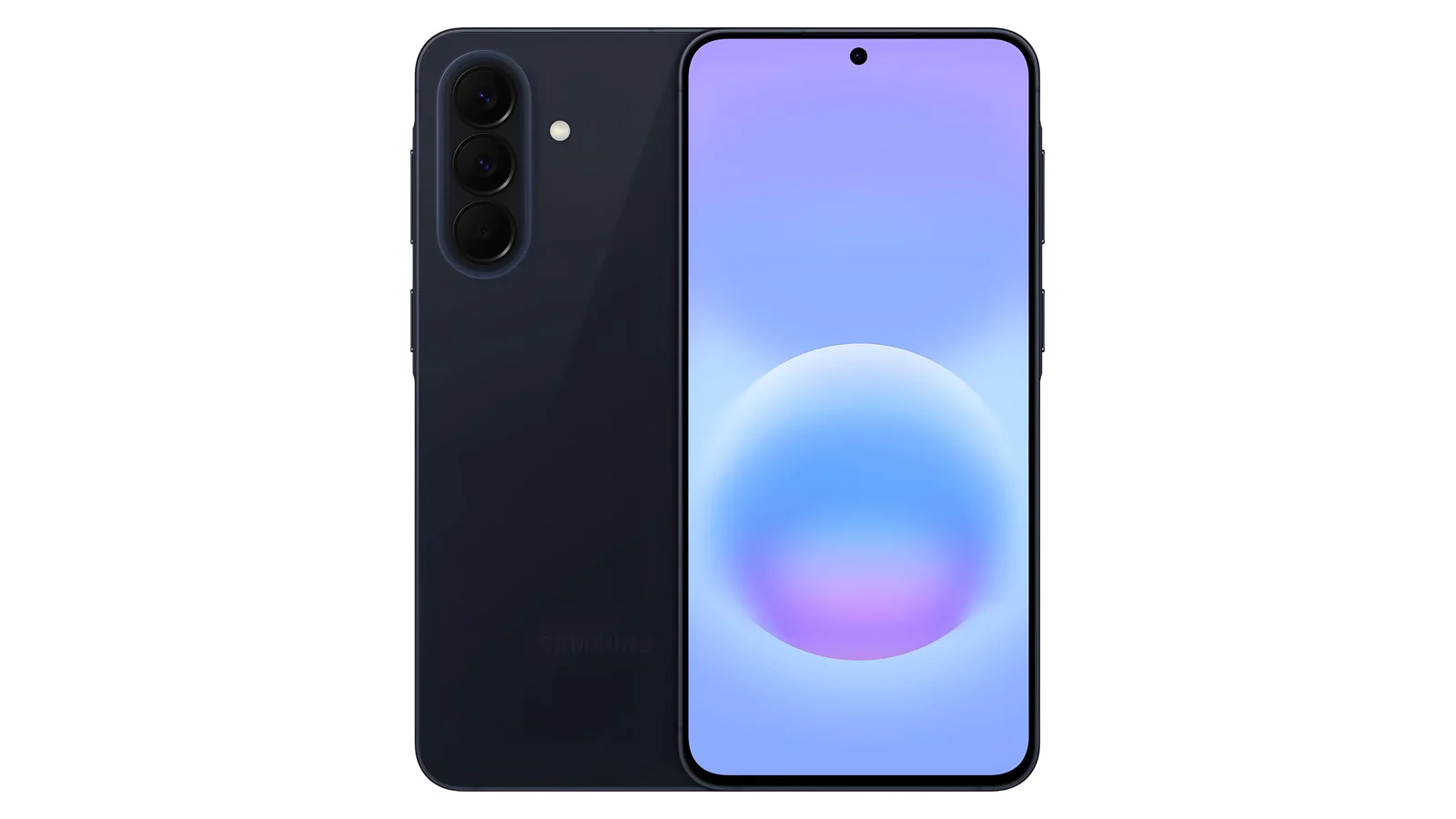 Samsung Galaxy A57 в тёмно-синем цвете, вид спереди и сзади