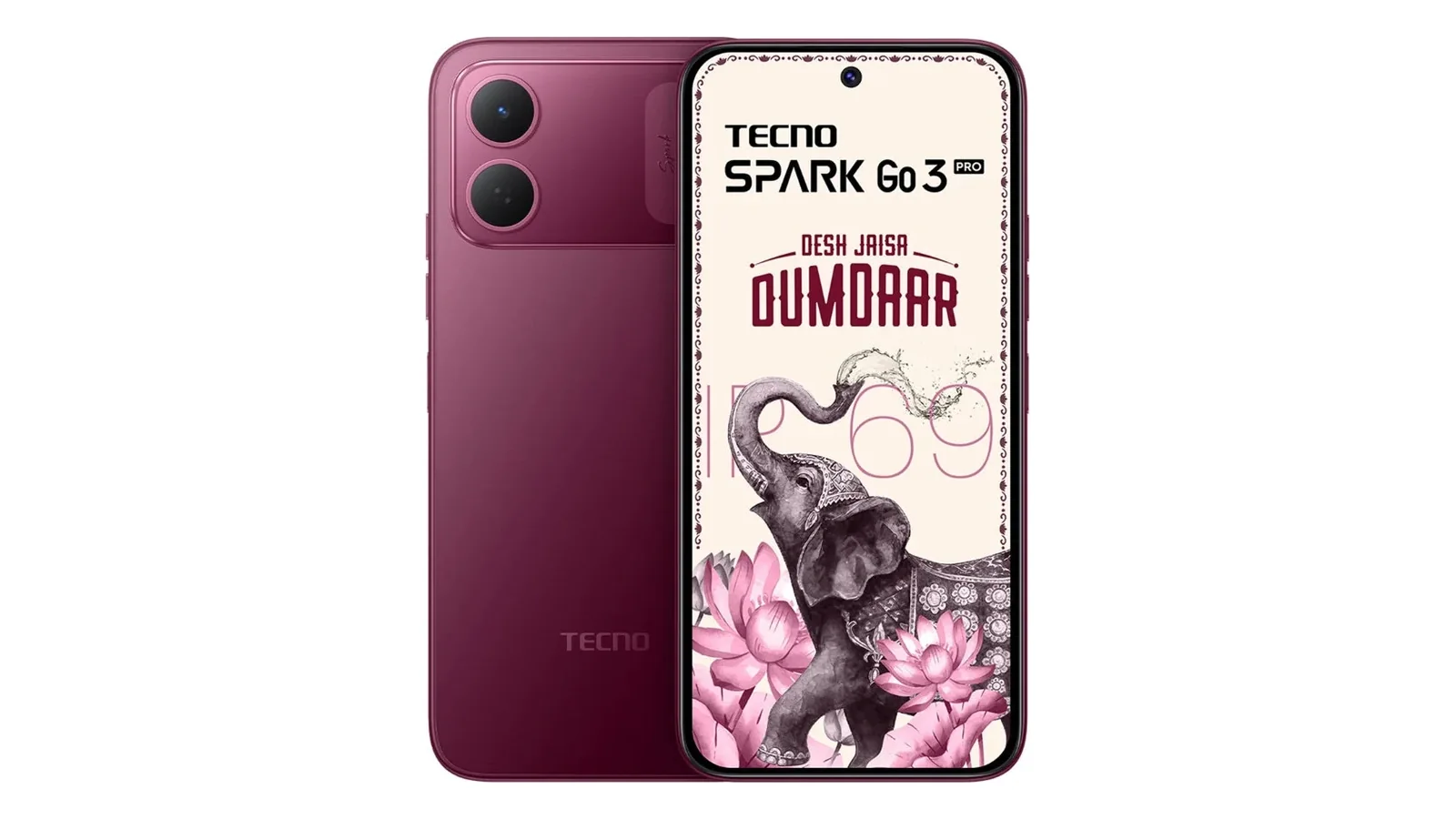 Tecno Spark Go 3 Pro, вид спереди и сзади