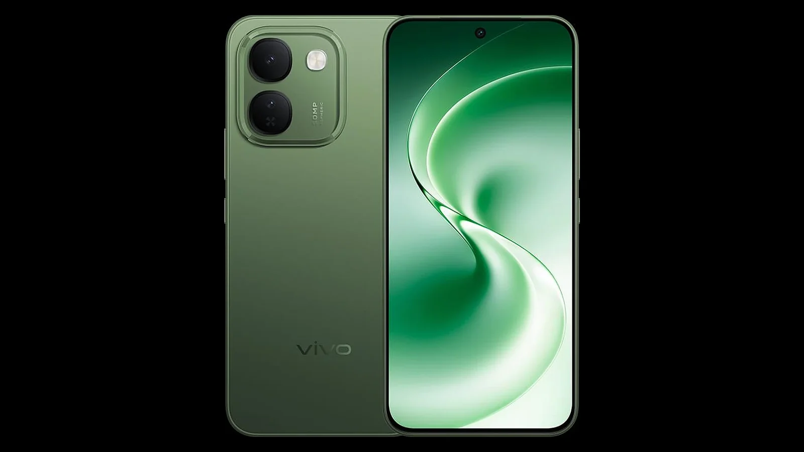 vivo V80 Lite в зелёном цвете, вид спереди и сзади